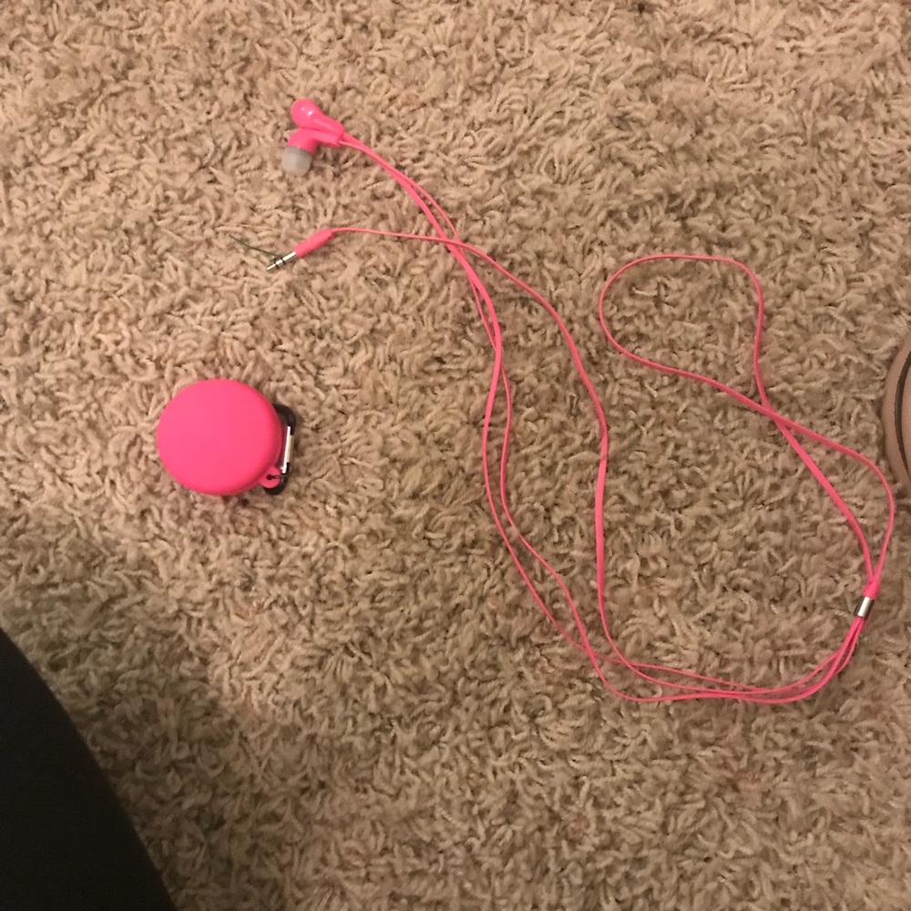 pink headphones with case